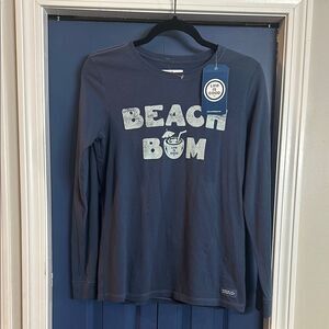 Life is Good Beach Bum Long Sleeve Shirt - Blue Size S NWT
